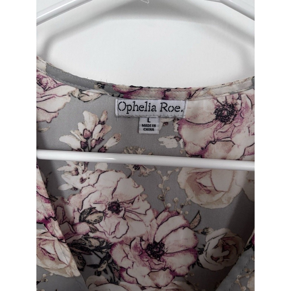 Ophelia Roe Gray And pink Floral Casual Flowy Business Casual Blouse Size L. - Picture 3 of 9